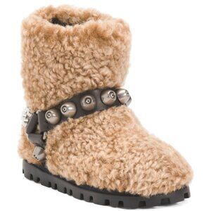 MIU MIU Made In Italy Shearling Montone Studded Booties